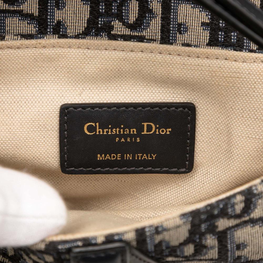 Christian Dior AB Dior Blue Navy Canvas Fabric Mini Oblique Saddle Bag Italy