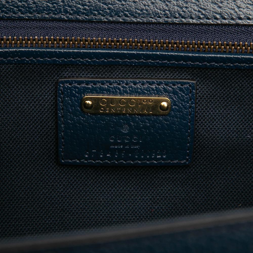 Gucci Blue 100th Anniversary Medium GG Coated Canvas Kaleidoscope 1947 Bamboo Top Handle Bag Italy