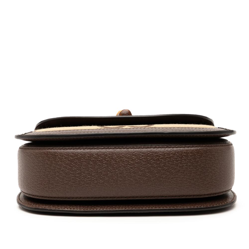 Gucci AB Gucci Brown Beige Canvas Fabric Small Jumbo GG Bamboo 1947 Top Handle Bag Italy