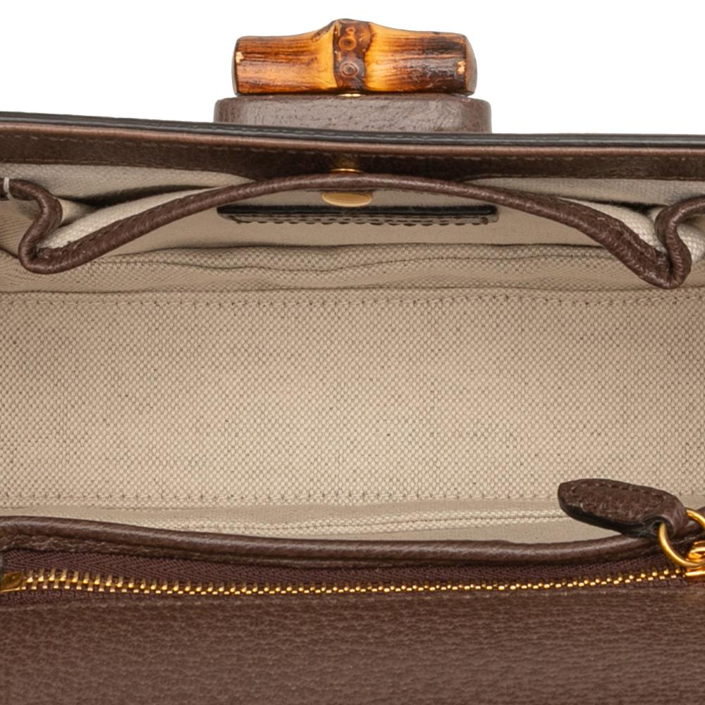 Gucci AB Gucci Brown Beige Canvas Fabric Small Jumbo GG Bamboo 1947 Top Handle Bag Italy