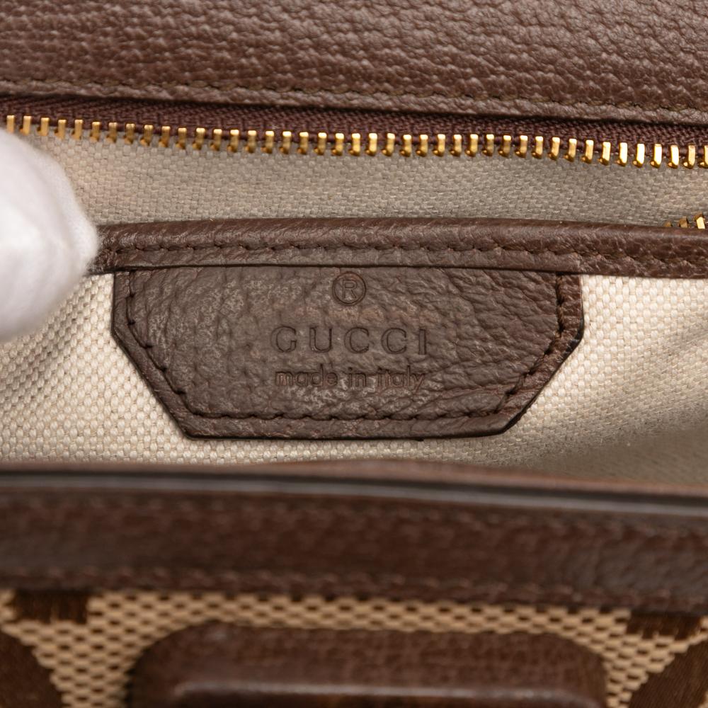 Gucci AB Gucci Brown Beige Canvas Fabric Small Jumbo GG Bamboo 1947 Top Handle Bag Italy