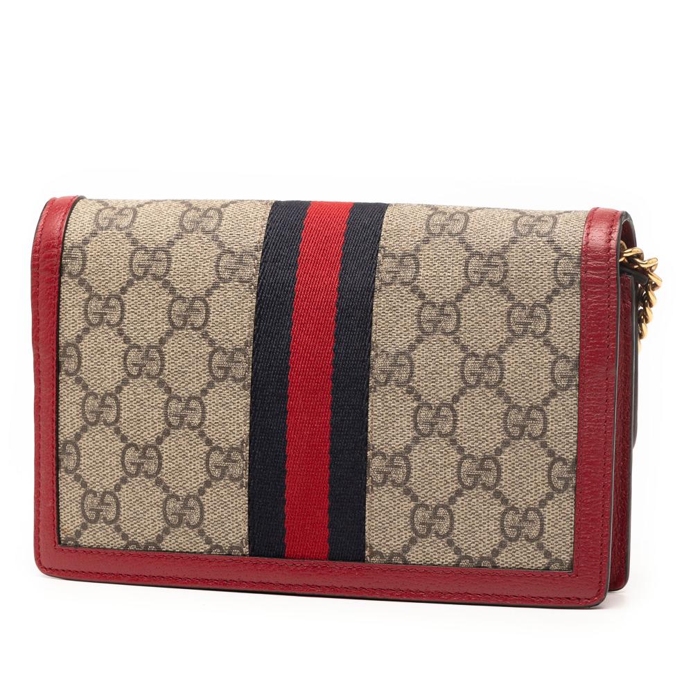 Gucci B Gucci Brown Beige Coated Canvas Fabric GG Supreme Queen Margaret Wallet on Chain Italy