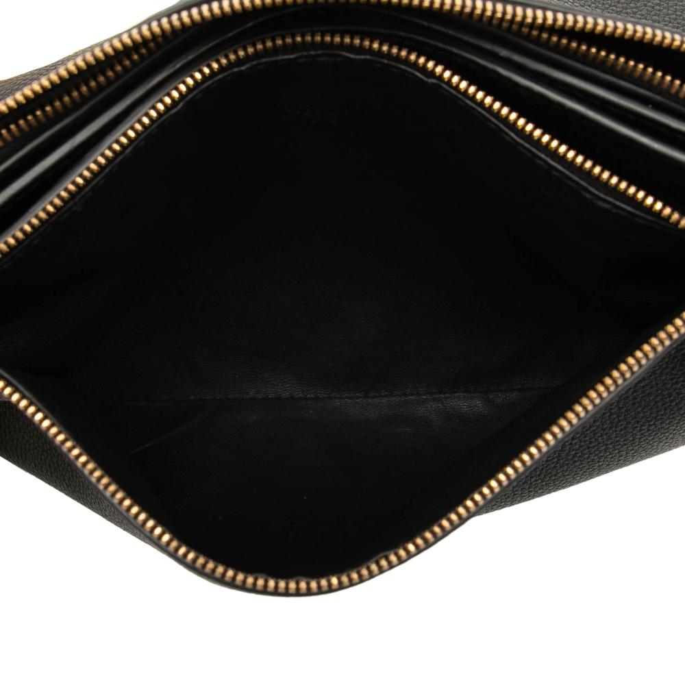 Bottega Veneta AB Bottega Veneta Black Calf Leather Double Zip Chain Crossbody Italy