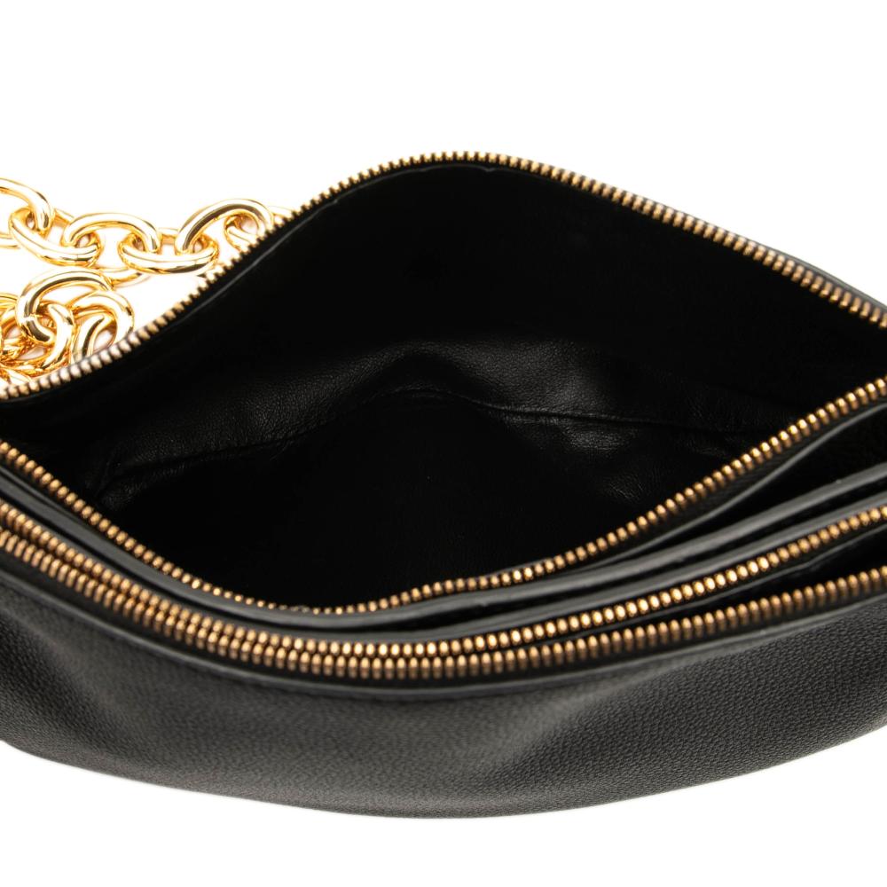 Bottega Veneta AB Bottega Veneta Black Calf Leather Double Zip Chain Crossbody Italy