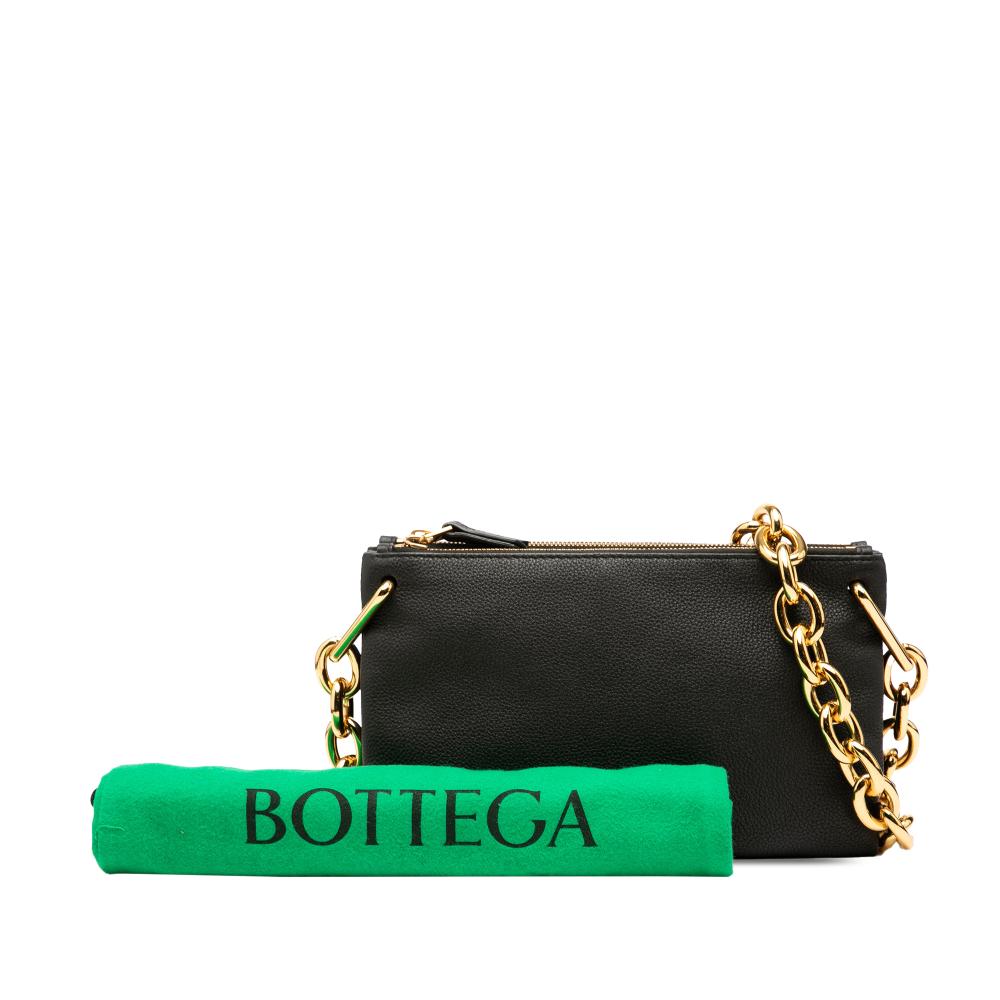 Bottega Veneta AB Bottega Veneta Black Calf Leather Double Zip Chain Crossbody Italy