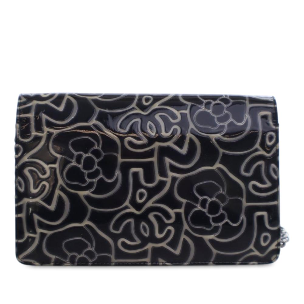 Chanel AB Chanel Blue Navy Patent Leather Leather CC Embossed Patent Camellia Wallet On Chain Italy