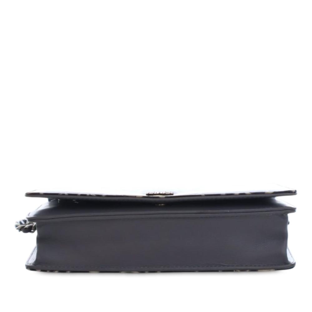 Chanel AB Chanel Blue Navy Patent Leather Leather CC Embossed Patent Camellia Wallet On Chain Italy