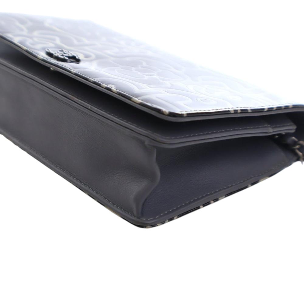 Chanel AB Chanel Blue Navy Patent Leather Leather CC Embossed Patent Camellia Wallet On Chain Italy