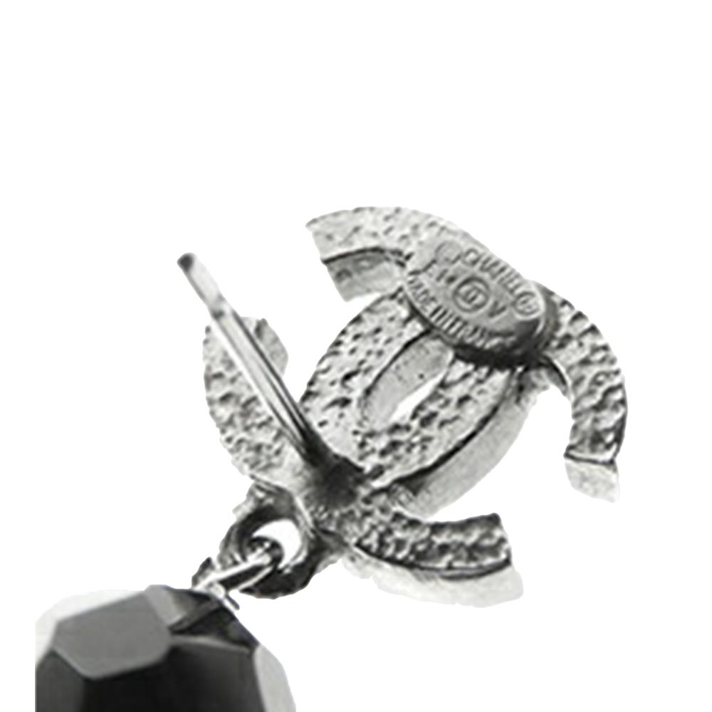 Chanel AB Chanel Silver with Black Silver Plated Metal CC Bead Drop Push Back Earrings France