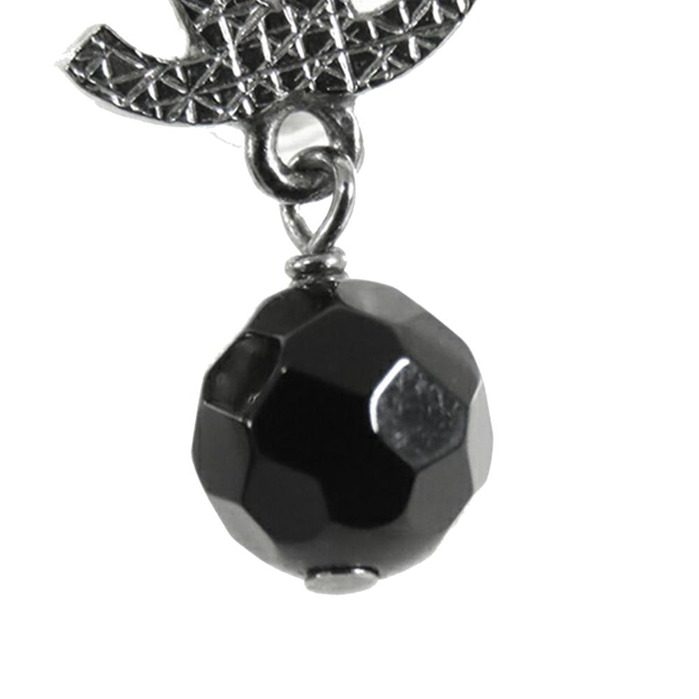 Chanel AB Chanel Silver with Black Silver Plated Metal CC Bead Drop Push Back Earrings France