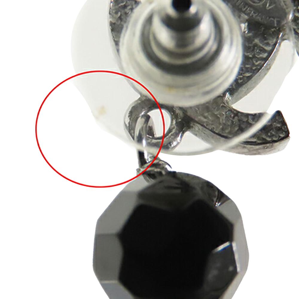 Chanel AB Chanel Silver with Black Silver Plated Metal CC Bead Drop Push Back Earrings France