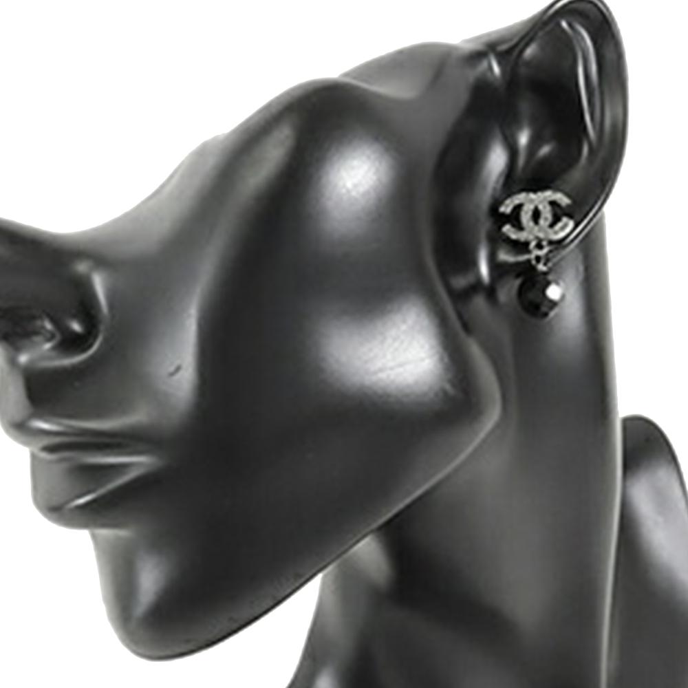 Chanel AB Chanel Silver with Black Silver Plated Metal CC Bead Drop Push Back Earrings France