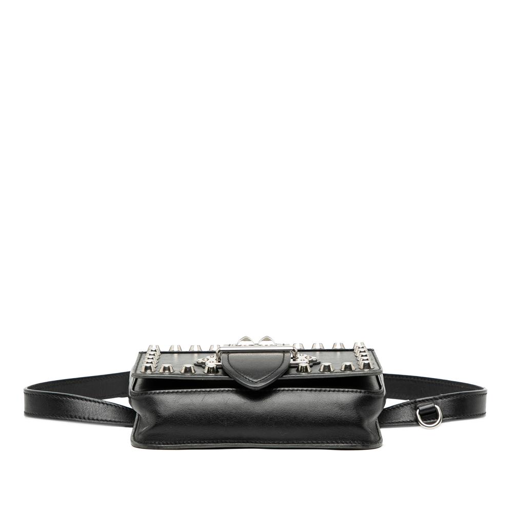 Prada B Prada Black Calf Leather Studded City and Saffiano Cahier Belt Bag Italy