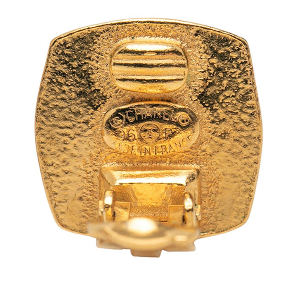 Chanel AB Chanel Gold with Black Gold Plated Metal CC Enamel Square Clip On Earrings France