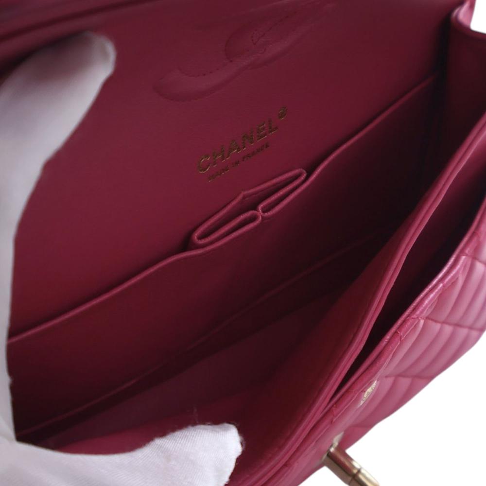 Chanel B Chanel Pink Hot Pink Lambskin Leather Leather Medium Classic Lambskin Double Flap France