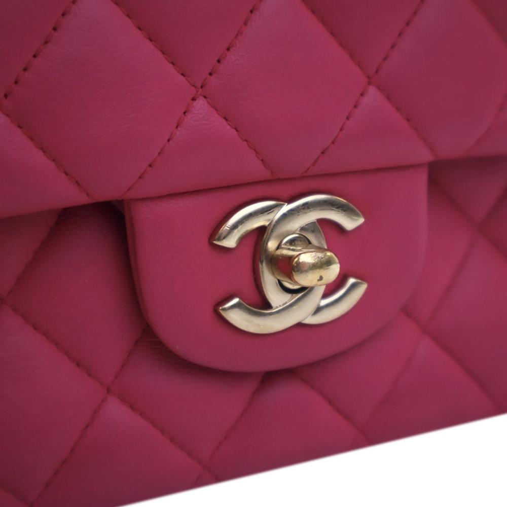 Chanel B Chanel Pink Hot Pink Lambskin Leather Leather Medium Classic Lambskin Double Flap France