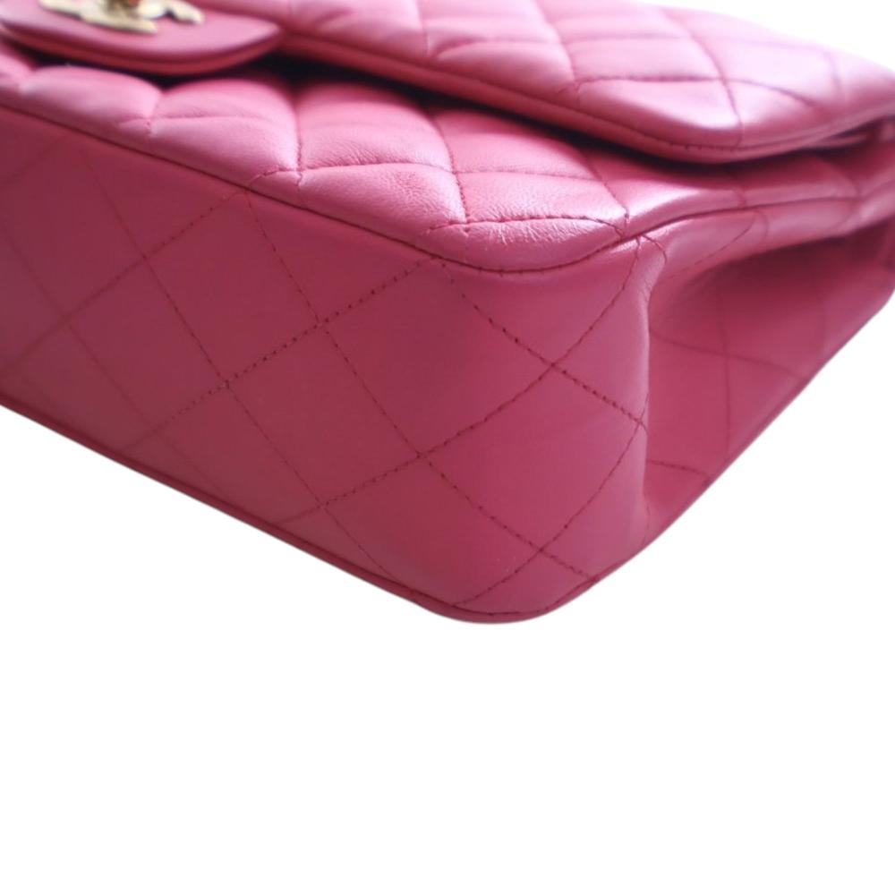 Chanel B Chanel Pink Hot Pink Lambskin Leather Leather Medium Classic Lambskin Double Flap France