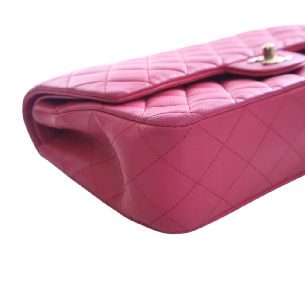 Chanel B Chanel Pink Hot Pink Lambskin Leather Leather Medium Classic Lambskin Double Flap France