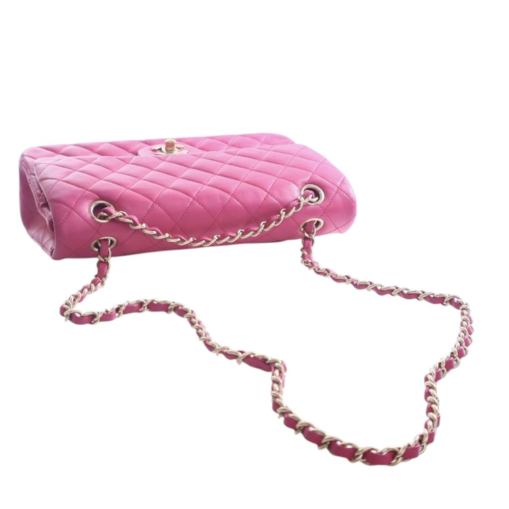 Chanel B Chanel Pink Hot Pink Lambskin Leather Leather Medium Classic Lambskin Double Flap France