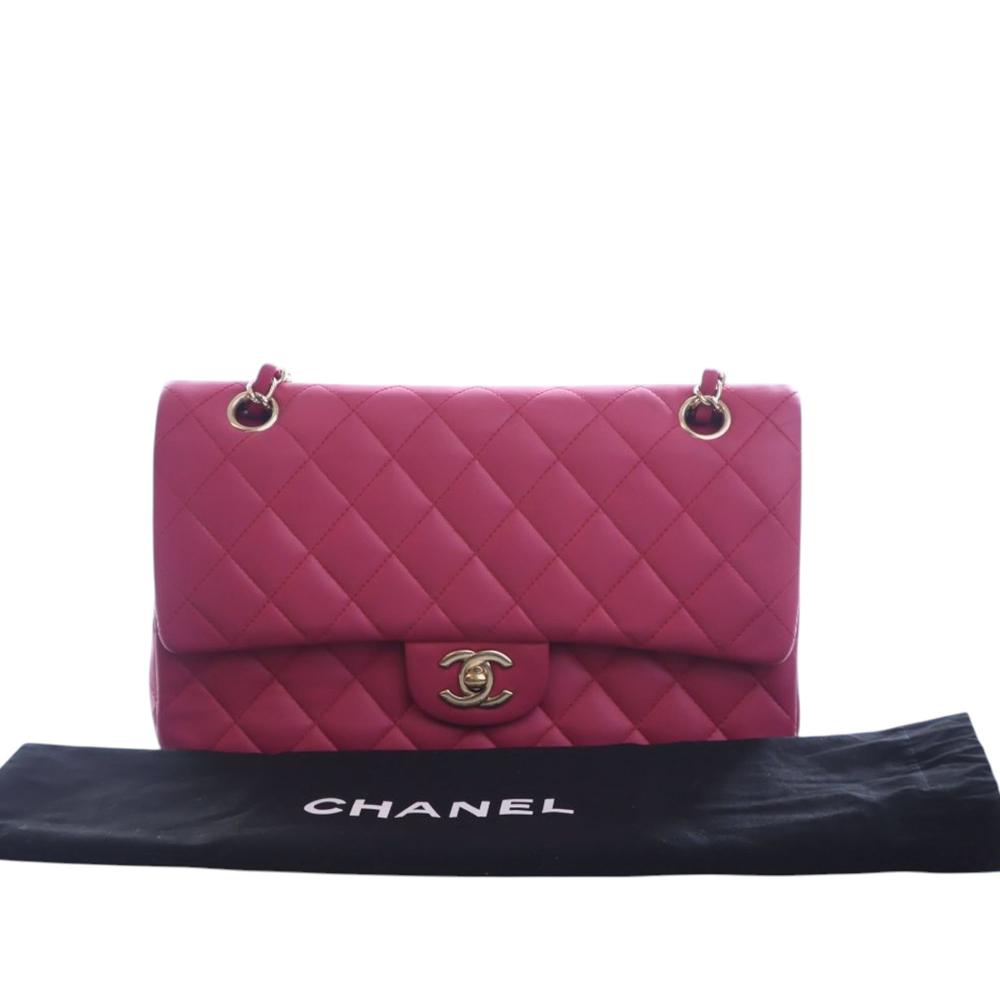 Chanel B Chanel Pink Hot Pink Lambskin Leather Leather Medium Classic Lambskin Double Flap France