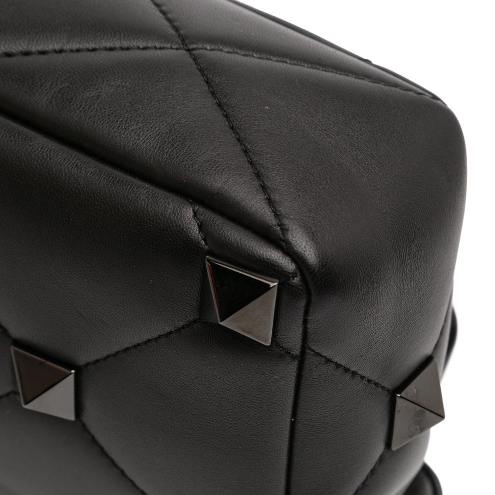 Valentino AB Valentino Black Nappa Leather Leather Medium Nappa Monochrome Roman Stud Satchel Italy