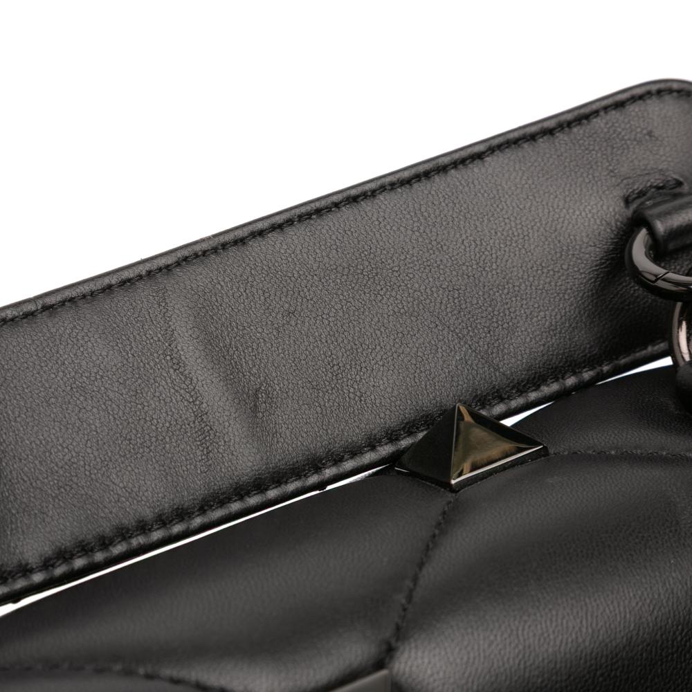 Valentino AB Valentino Black Nappa Leather Leather Medium Nappa Monochrome Roman Stud Satchel Italy
