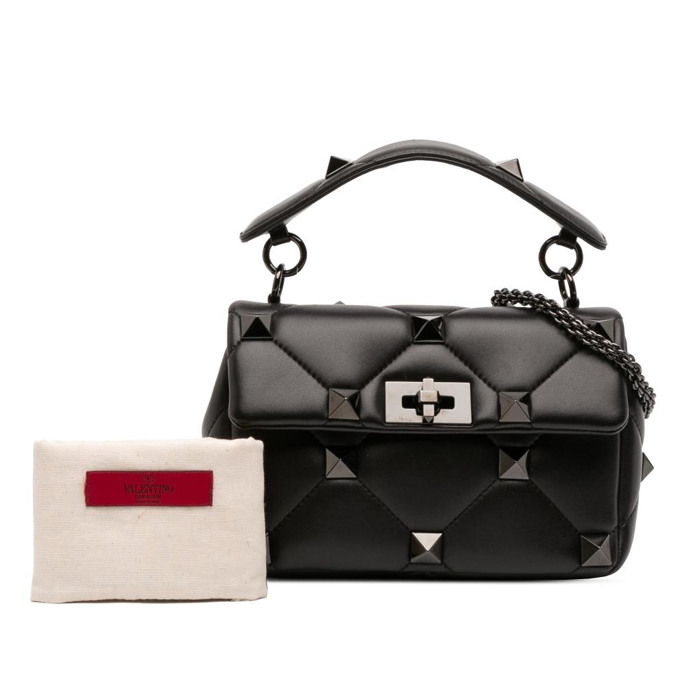 Valentino AB Valentino Black Nappa Leather Leather Medium Nappa Monochrome Roman Stud Satchel Italy
