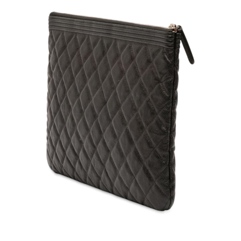 Chanel B Chanel Black Caviar Leather Leather Medium Quilted Caviar Boy O Case Clutch Italy