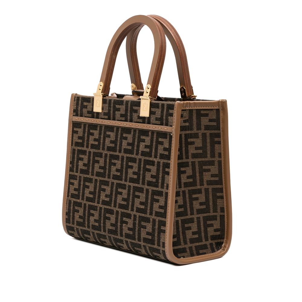 Fendi B Fendi Brown Canvas Fabric Small Zucca Sunshine Shopper Tote Italy