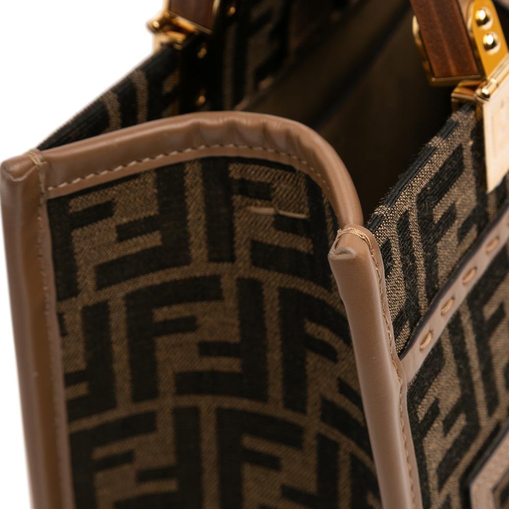 Fendi B Fendi Brown Canvas Fabric Small Zucca Sunshine Shopper Tote Italy
