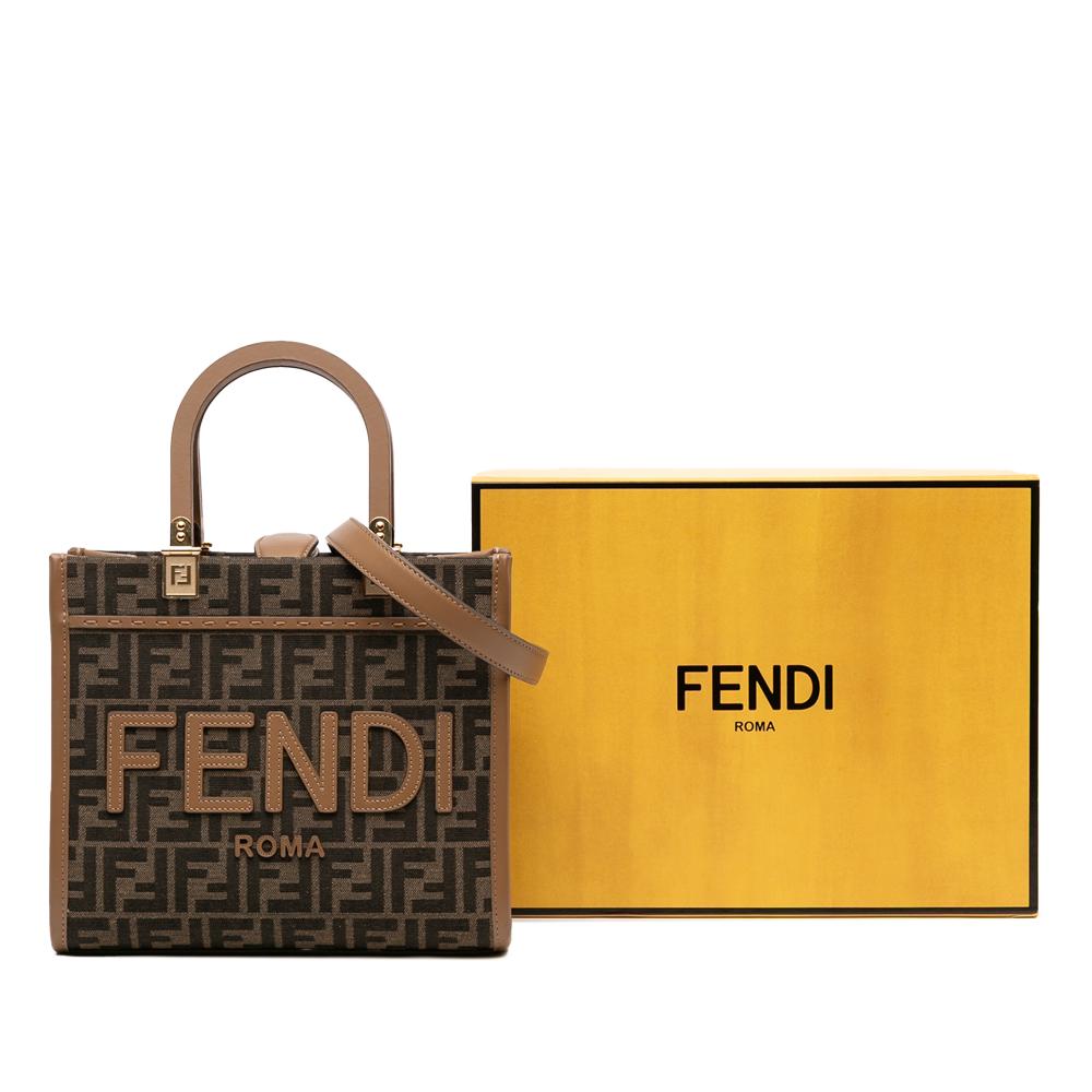 Fendi B Fendi Brown Canvas Fabric Small Zucca Sunshine Shopper Tote Italy