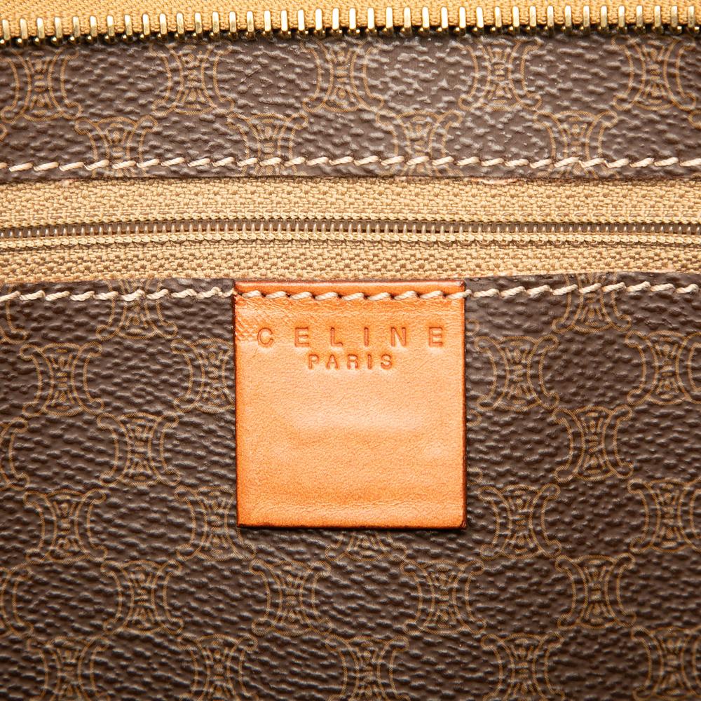 Celine B Celine Brown Dark Brown Coated Canvas Fabric Macadam Tote Italy