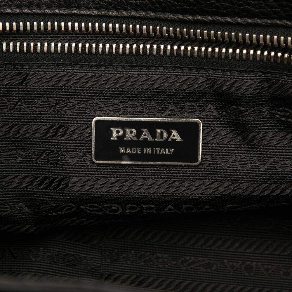 Prada B Prada Black Calf Leather Vitello Daino Pushlock Flap Italy