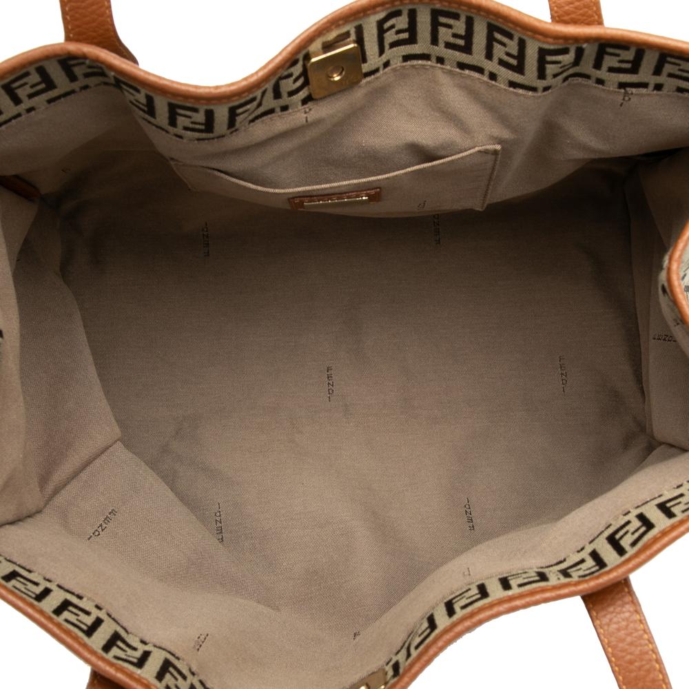 Fendi B Fendi Brown Light Brown Canvas Fabric Zucchino Tote Italy