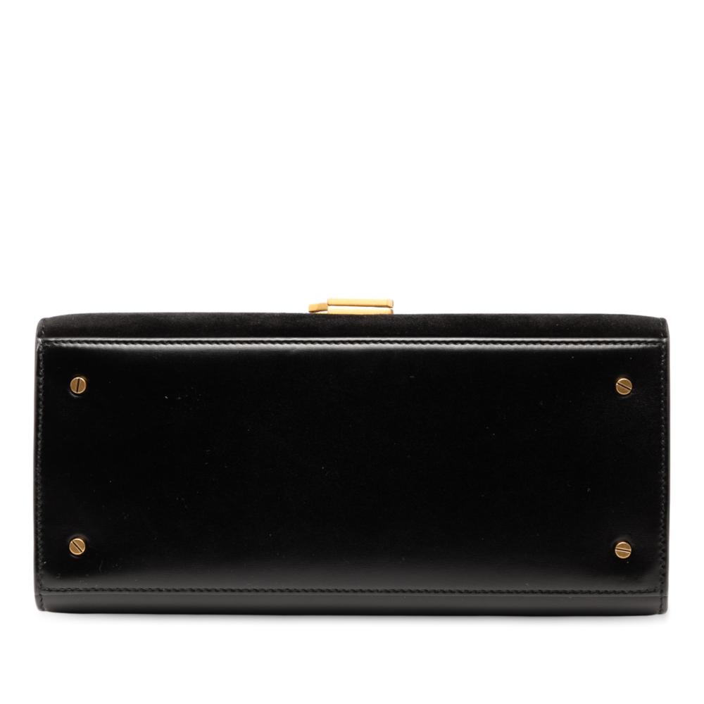 Saint Laurent Black Medium Calfskin and Suede Classic Monogram Cassandra Top Handle Bag Italy
