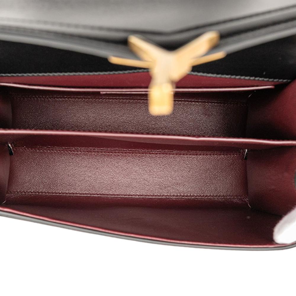 Saint Laurent Black Medium Calfskin and Suede Classic Monogram Cassandra Top Handle Bag Italy