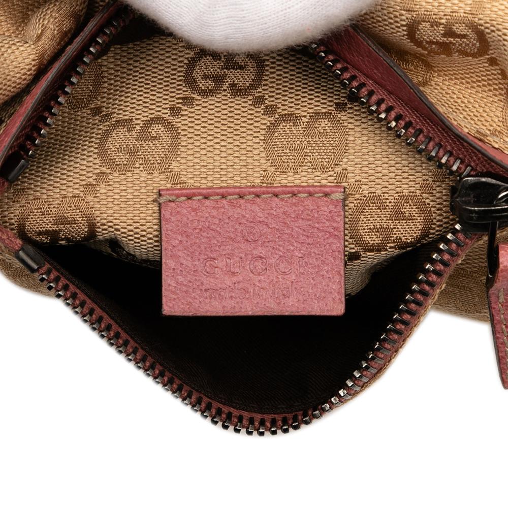 Gucci B Gucci Brown Beige Canvas Fabric GG Web Double Pocket Belt Bag Italy