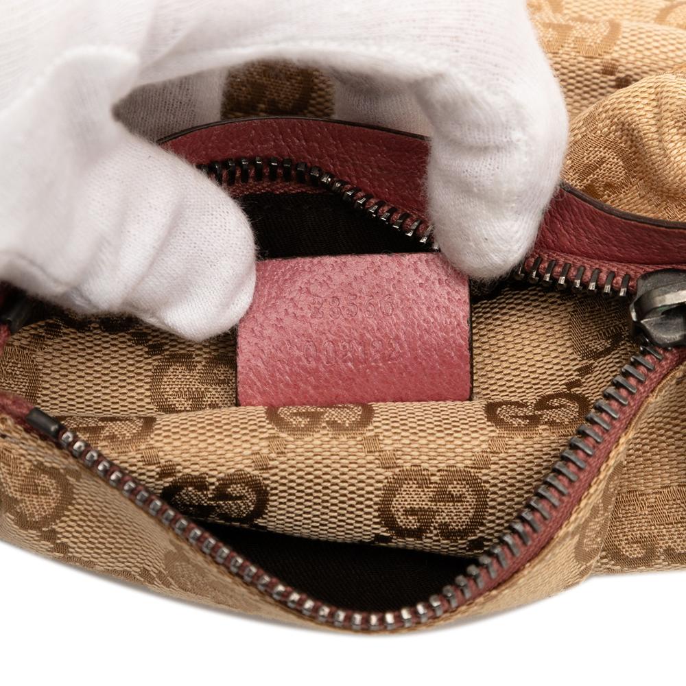 Gucci B Gucci Brown Beige Canvas Fabric GG Web Double Pocket Belt Bag Italy