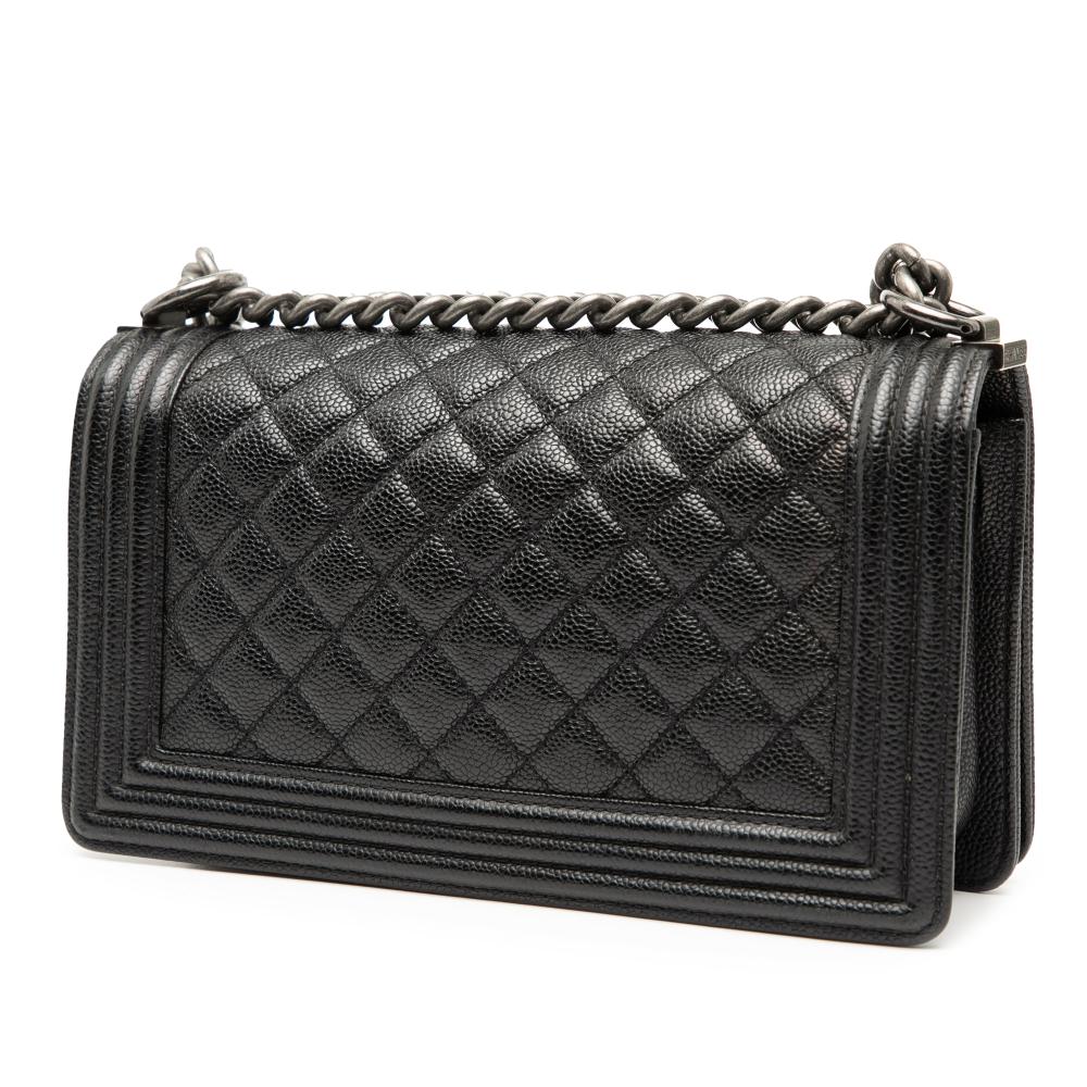 Chanel B Chanel Black Caviar Leather Leather Old Medium Quilted Caviar Boy Flap Italy