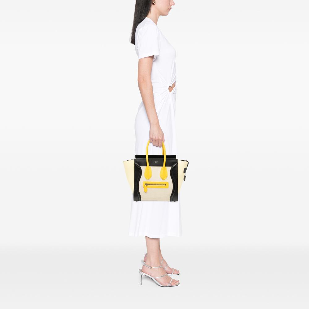 Celine B Celine Brown Light Beige with Multi Calf Leather Micro Tricolor Canvas and Luggage Tote Italy