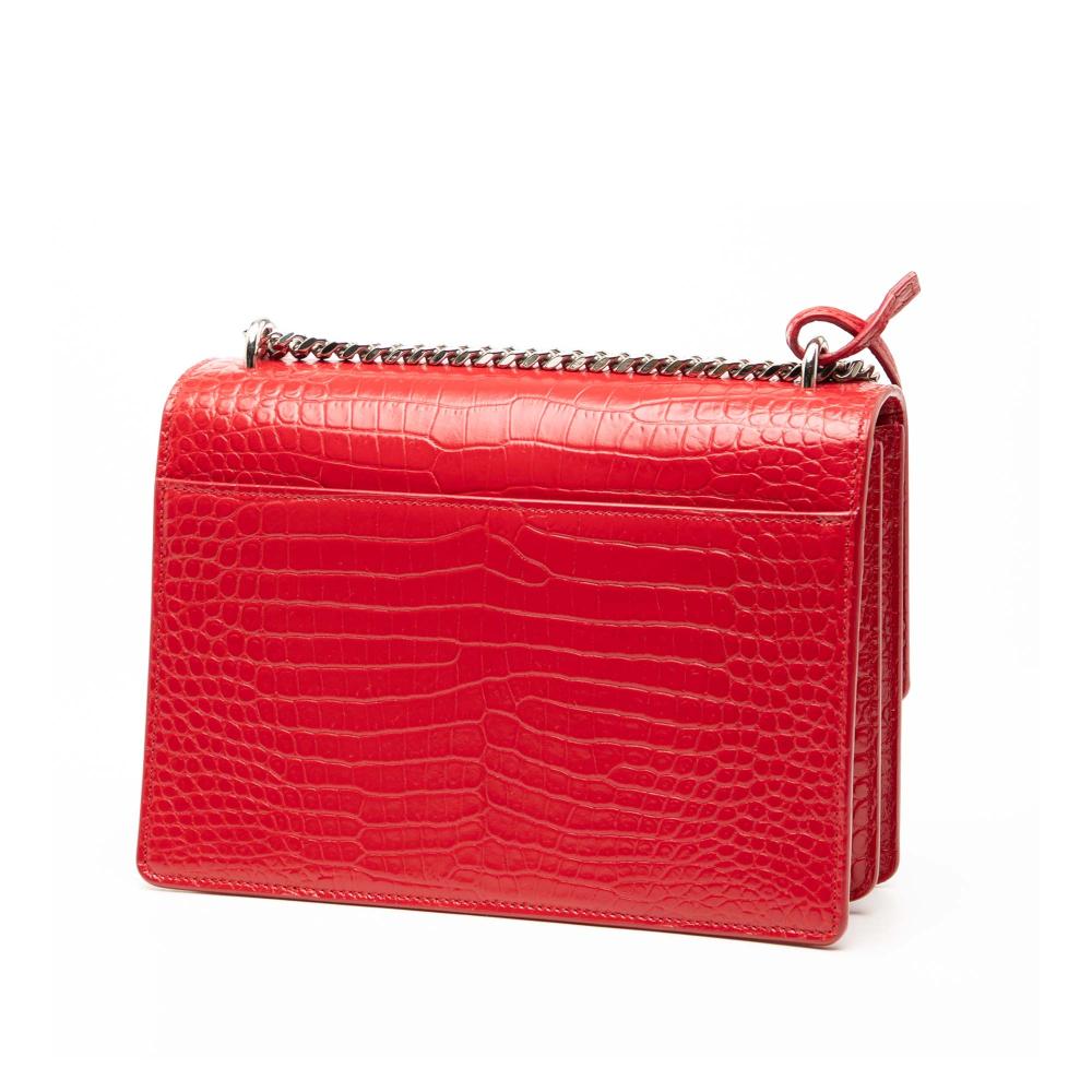 Saint Laurent AB Saint Laurent Red Calf Leather Medium Croc Embossed Monogram Sunset Bag Italy
