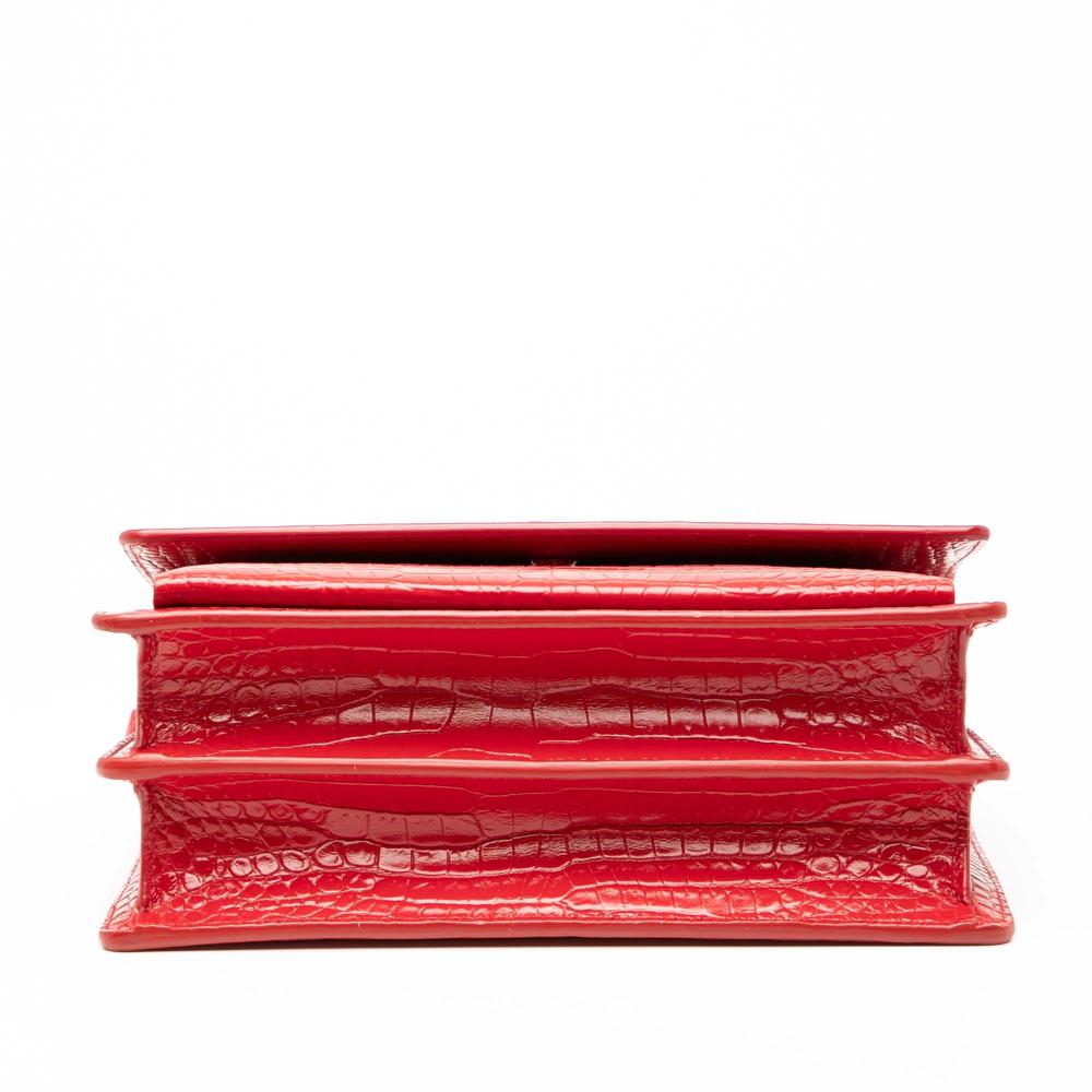 Saint Laurent AB Saint Laurent Red Calf Leather Medium Croc Embossed Monogram Sunset Bag Italy
