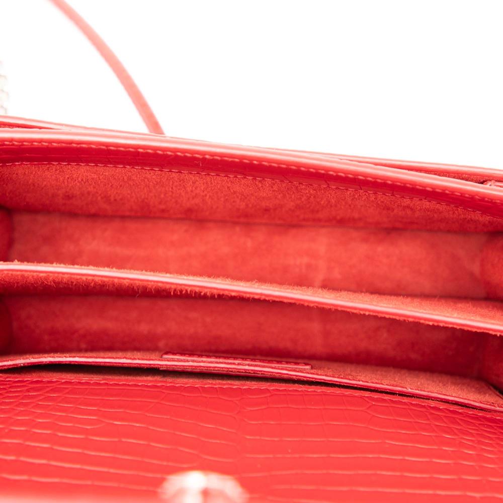 Saint Laurent AB Saint Laurent Red Calf Leather Medium Croc Embossed Monogram Sunset Bag Italy