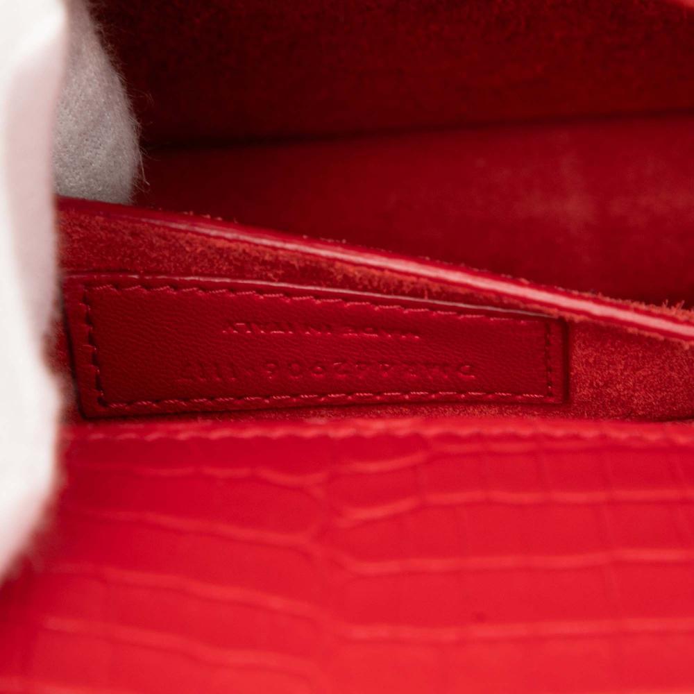 Saint Laurent AB Saint Laurent Red Calf Leather Medium Croc Embossed Monogram Sunset Bag Italy