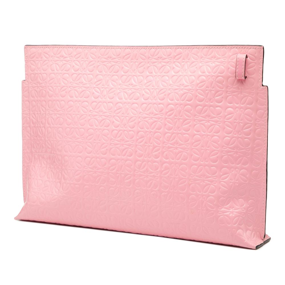 Loewe AB LOEWE Pink Calf Leather Embossed Anagram Repeat T Clutch Spain