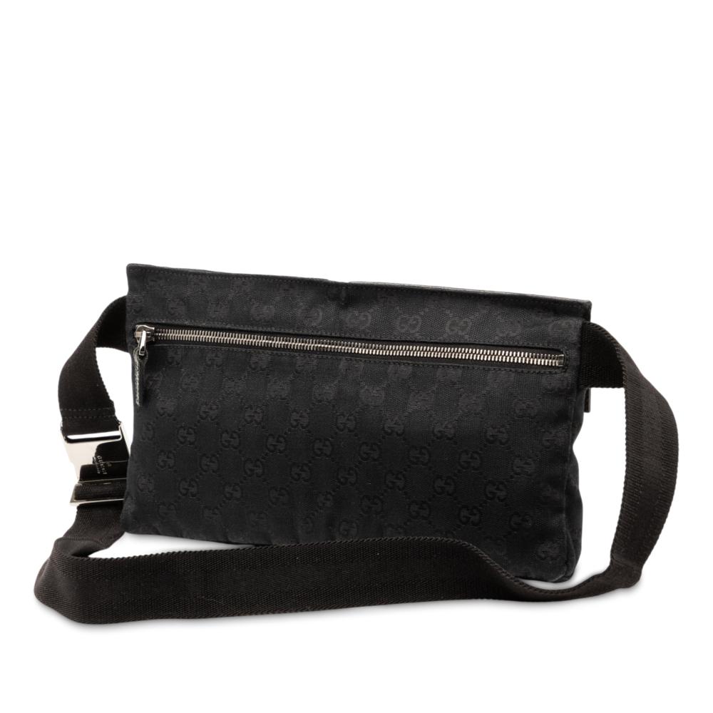 Gucci B Gucci Black Canvas Fabric GG Double Pocket Belt Bag Italy