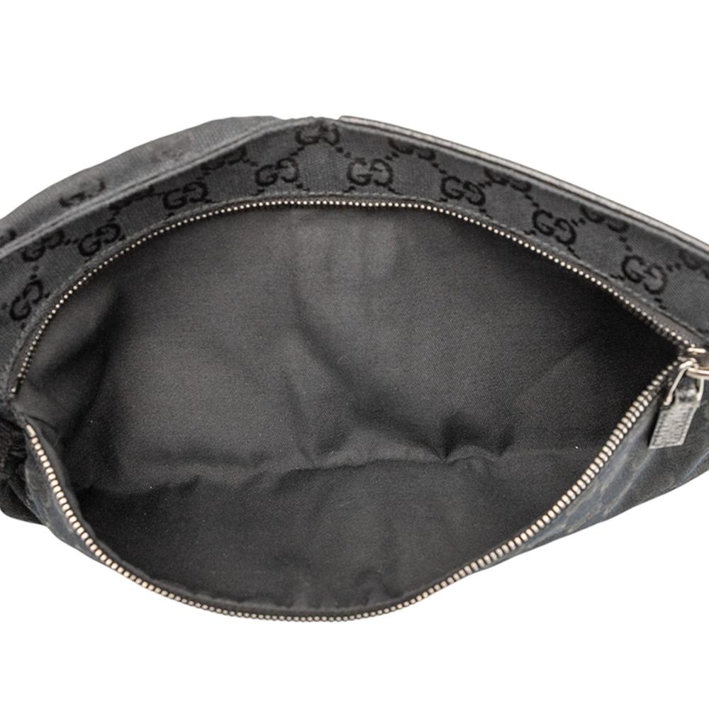 Gucci B Gucci Black Canvas Fabric GG Double Pocket Belt Bag Italy
