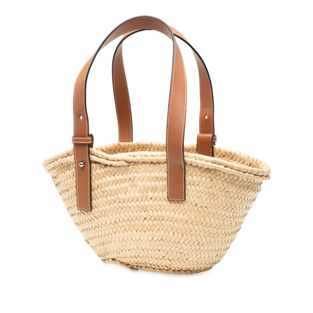 Loewe AB LOEWE Brown Beige Raffia Natural Material Small Basket Tote Spain