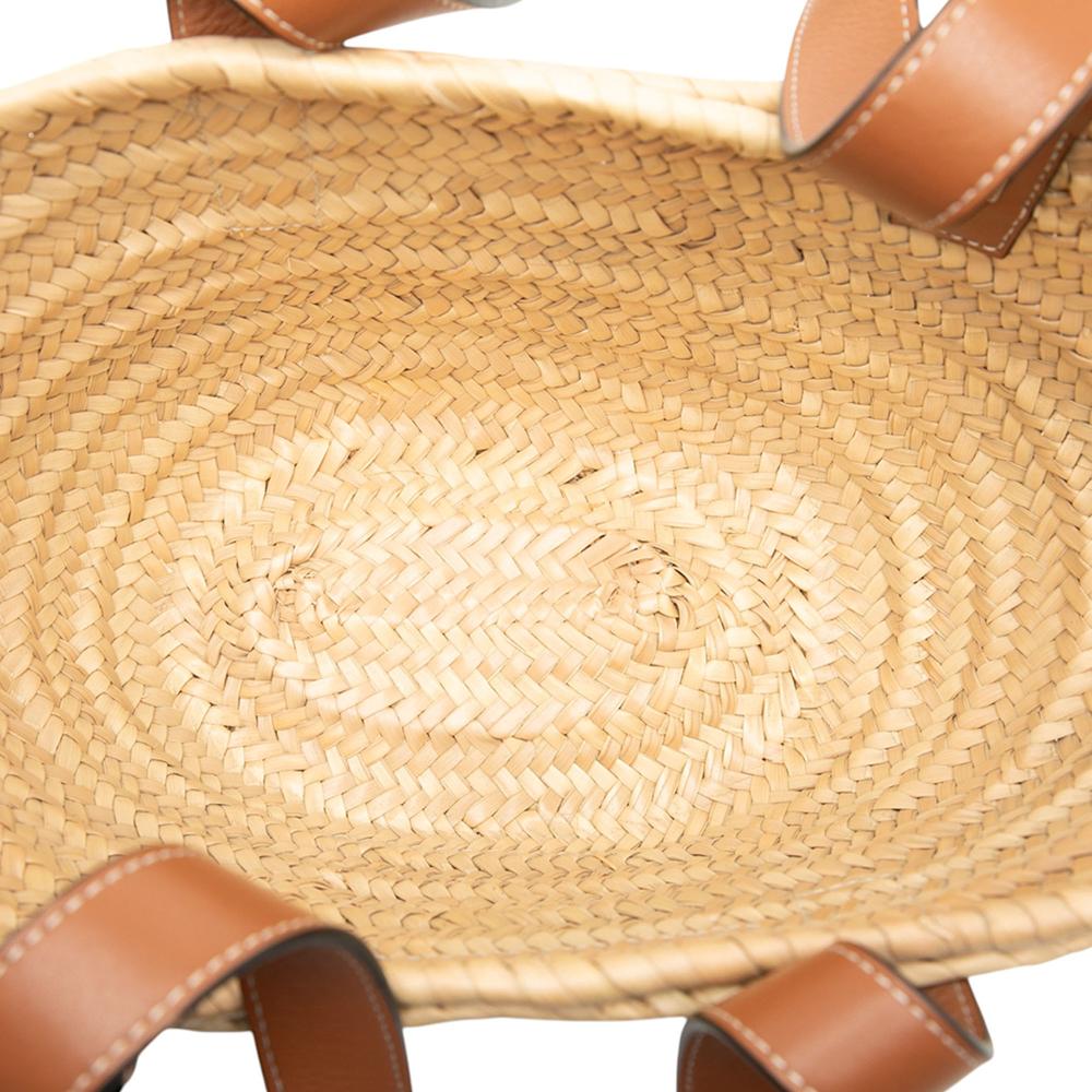 Loewe AB LOEWE Brown Beige Raffia Natural Material Small Basket Tote Spain