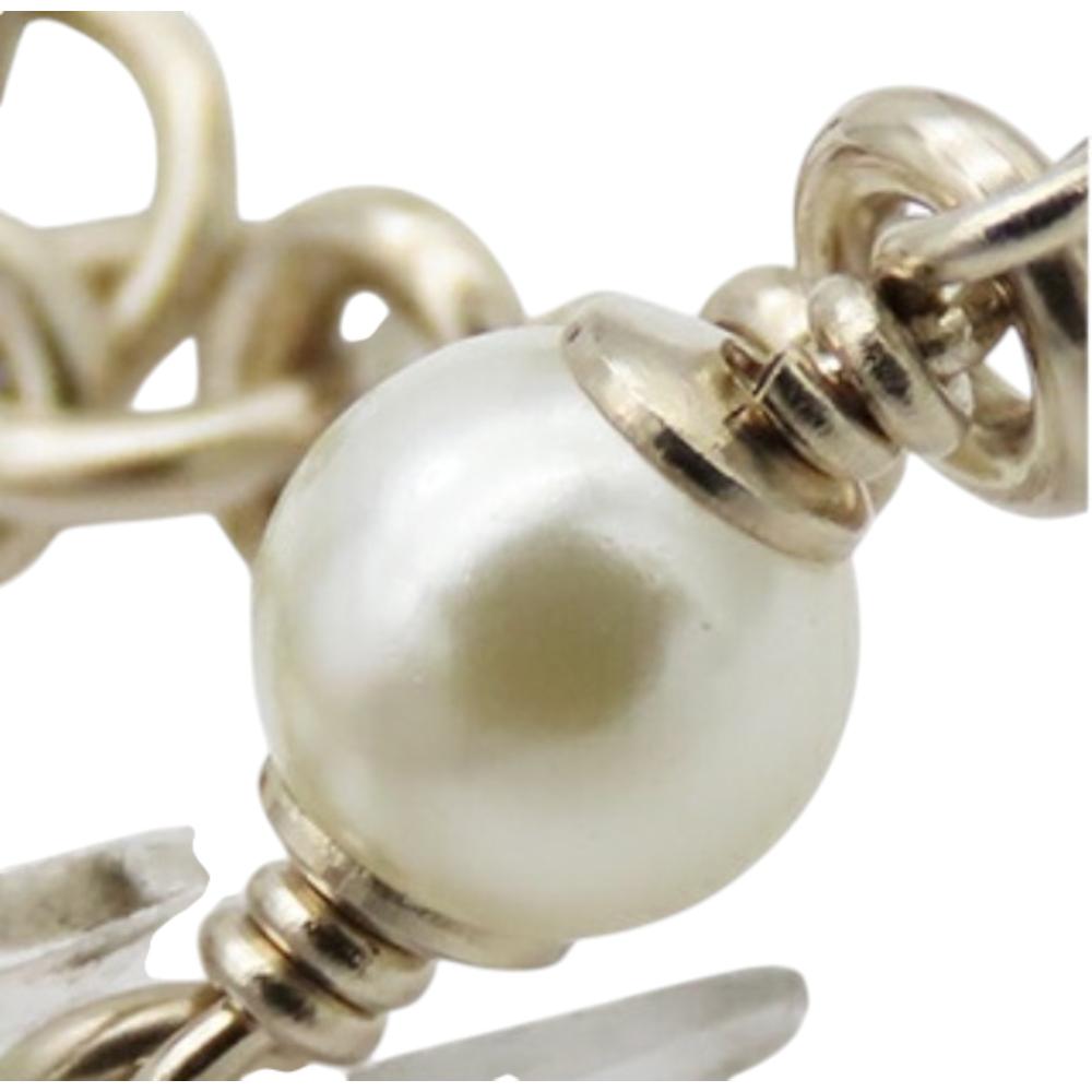 Chanel B Chanel Gold with Black Gold Plated Metal CC Faux Pearl Rhinestones Bracelet France